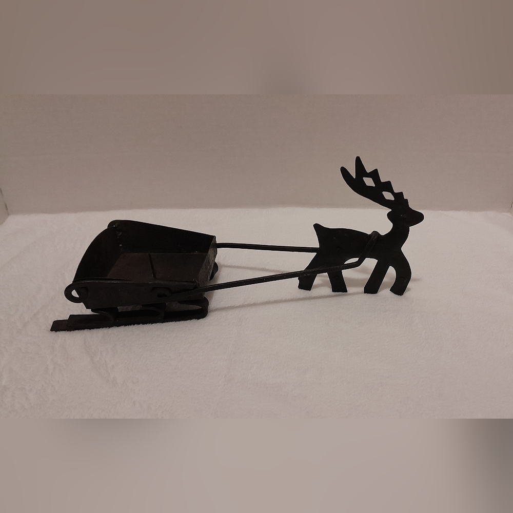 - Vintage Rare Iron Art Ware / Candle Holder Moose with Sleigh. Black Iron